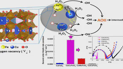 Functional role of B-site substitution on the reactivity of CaMFeO3 (M = Cu, Mo, Co) perovskite catalysts in heterogeneous Fenton-like degradation of organic pollutant featured image
